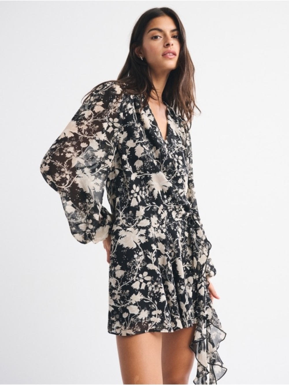 Abercrombie & Fitch Black Dress with Cream Floral Trim